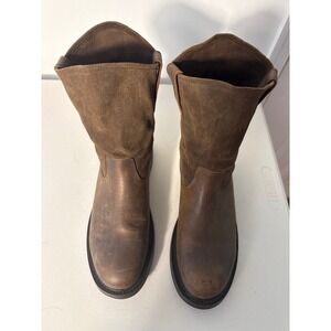 RHODES Mens Brown Leather Suede Pull On Boots Vibram Sole Distressed Sz 11.5 m